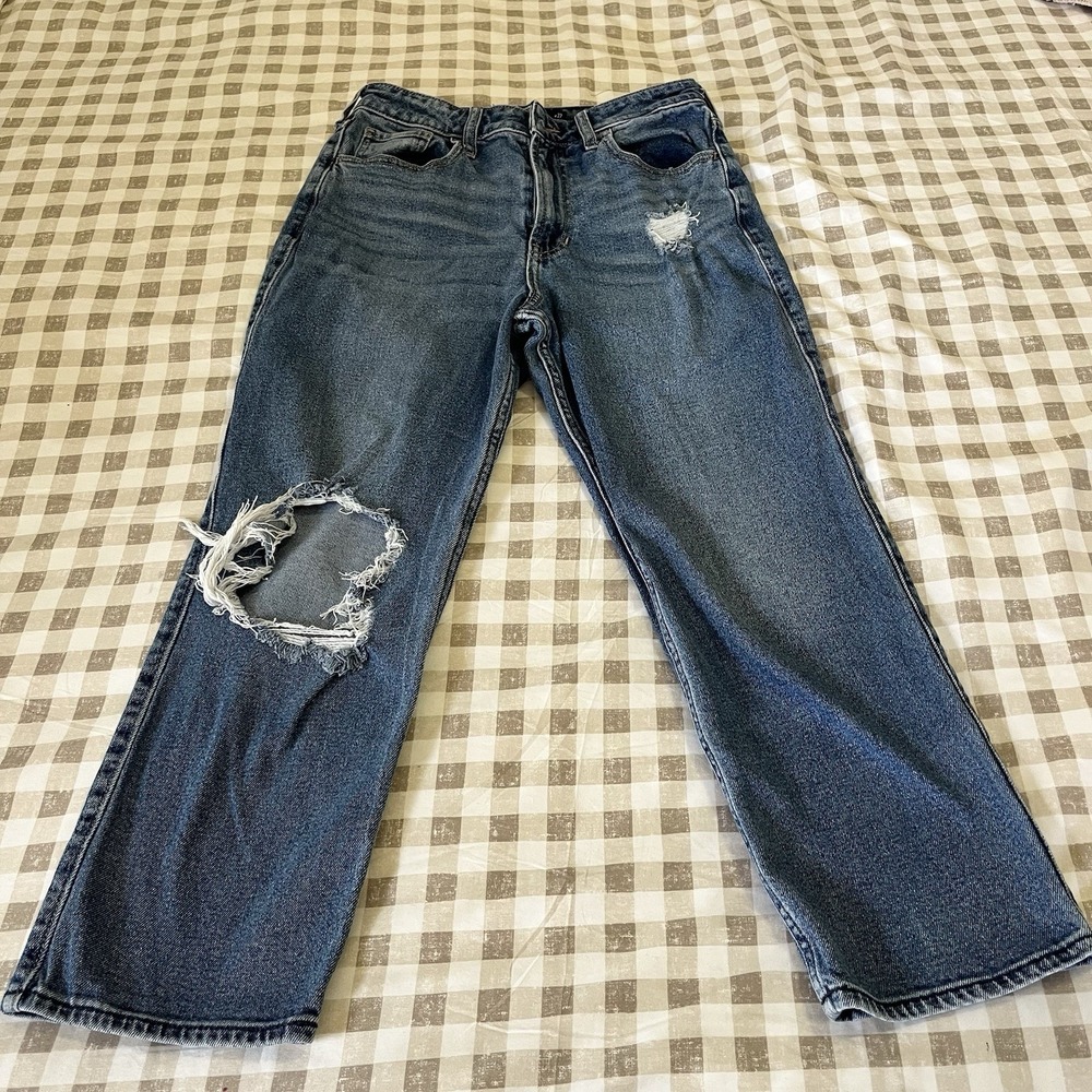HOLLISTER Women 5S Distressed High Rise Vintage‎ Straight 90s Grunge Style Denim